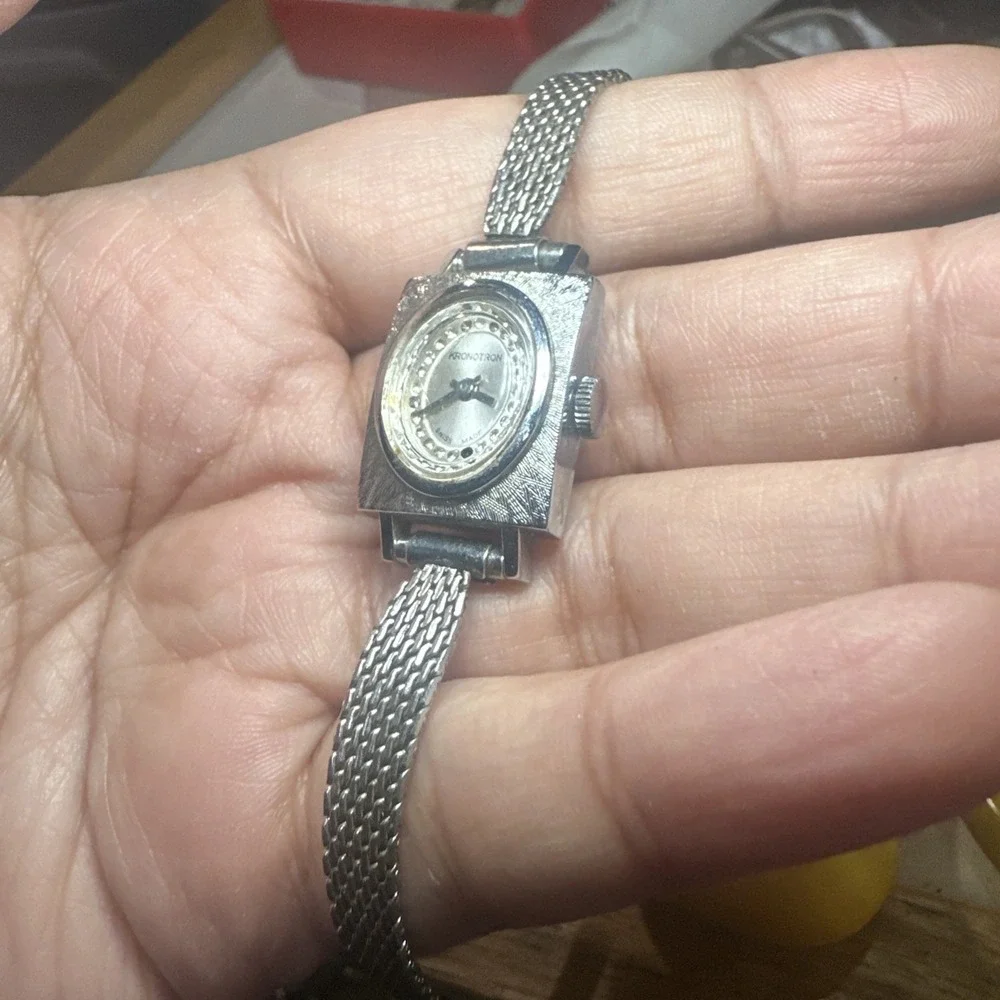 Working Vintage Kronotron Swiss Manual Wind Watch Women Silver Mesh 18mm Fit 6.5